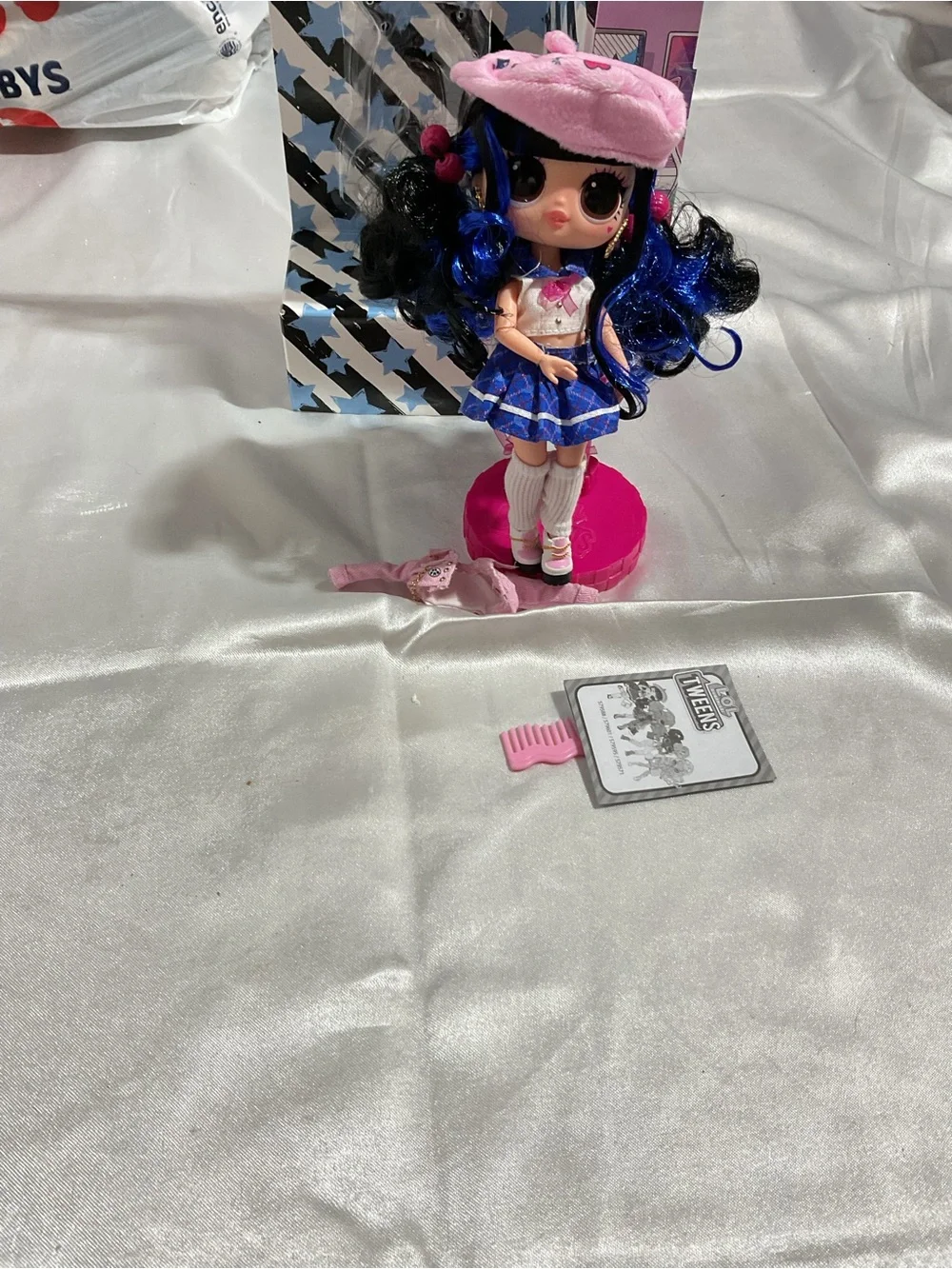 Blue & Pink Fashion Doll with Beret and Stand